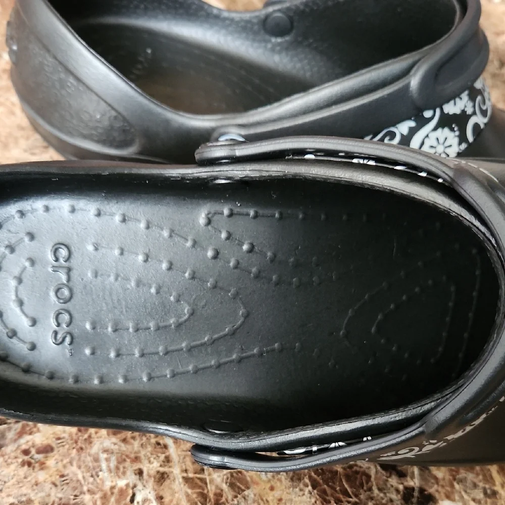 CROCS Black and Gray Floral Mules - Picture 3 of 5